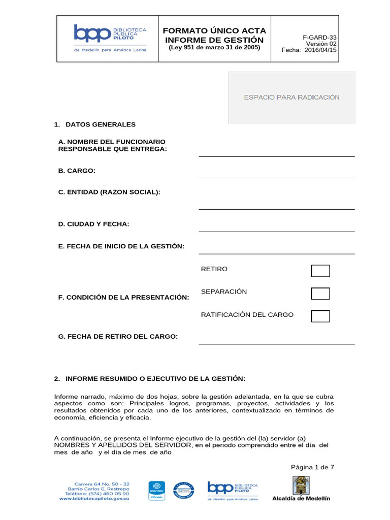 Informe de Gestión del Funcionario | PDF