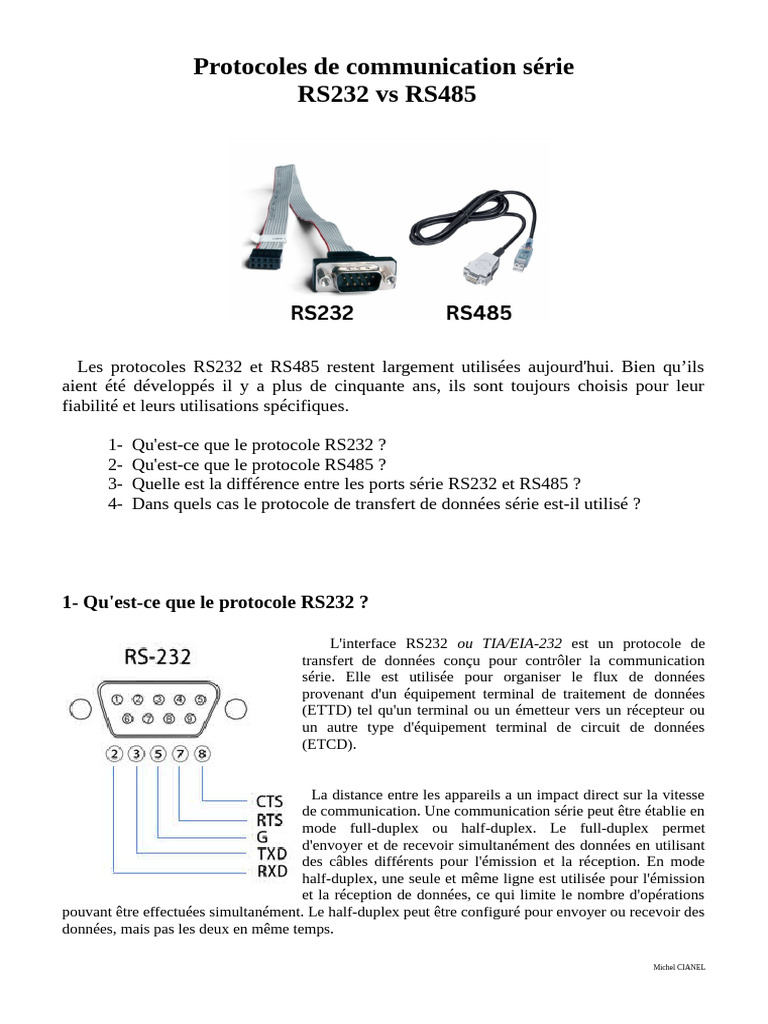 Différences entre RS232 et RS485 | PDF | Duplex (canal de communication ...