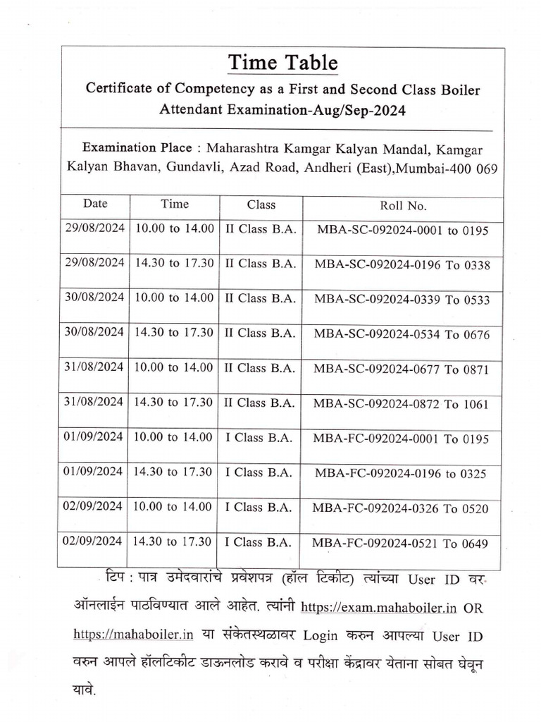 Time Table Exam Sept 2024 Mumbai | PDF