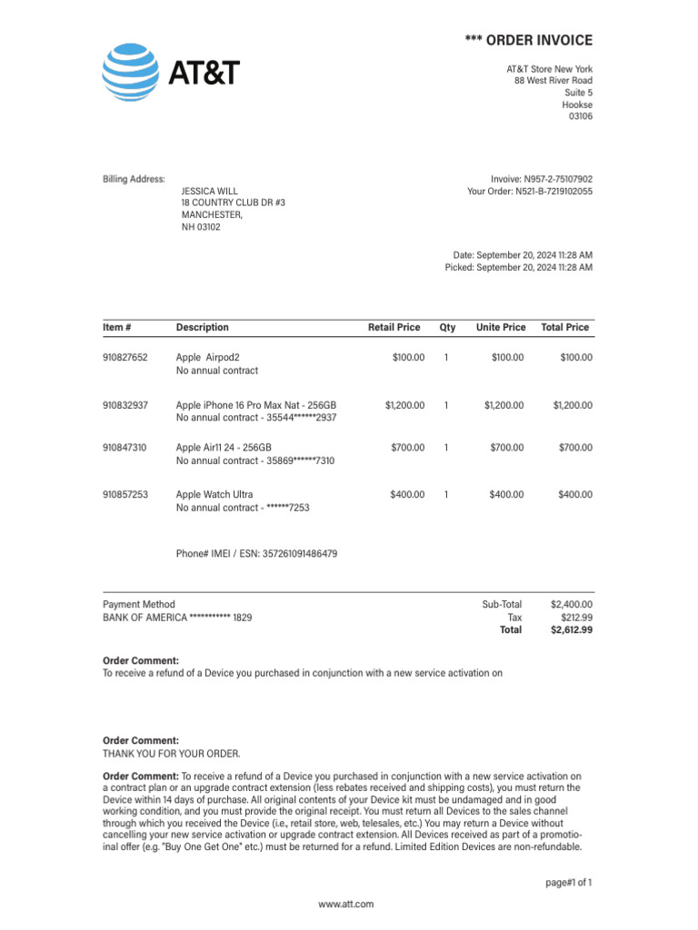 AT&T Receipt | PDF