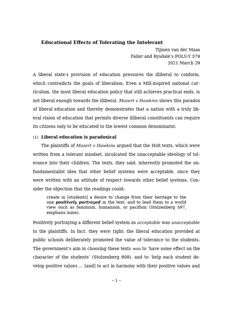 2021-03 Liberal Education As Paradoxical | PDF | Liberalism | Toleration