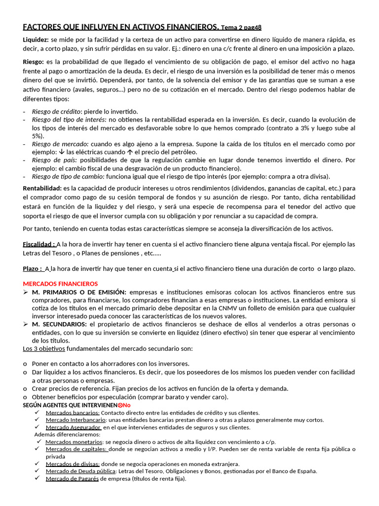 Factores Clave en Activos Financieros | PDF | Inversiones | Dinero