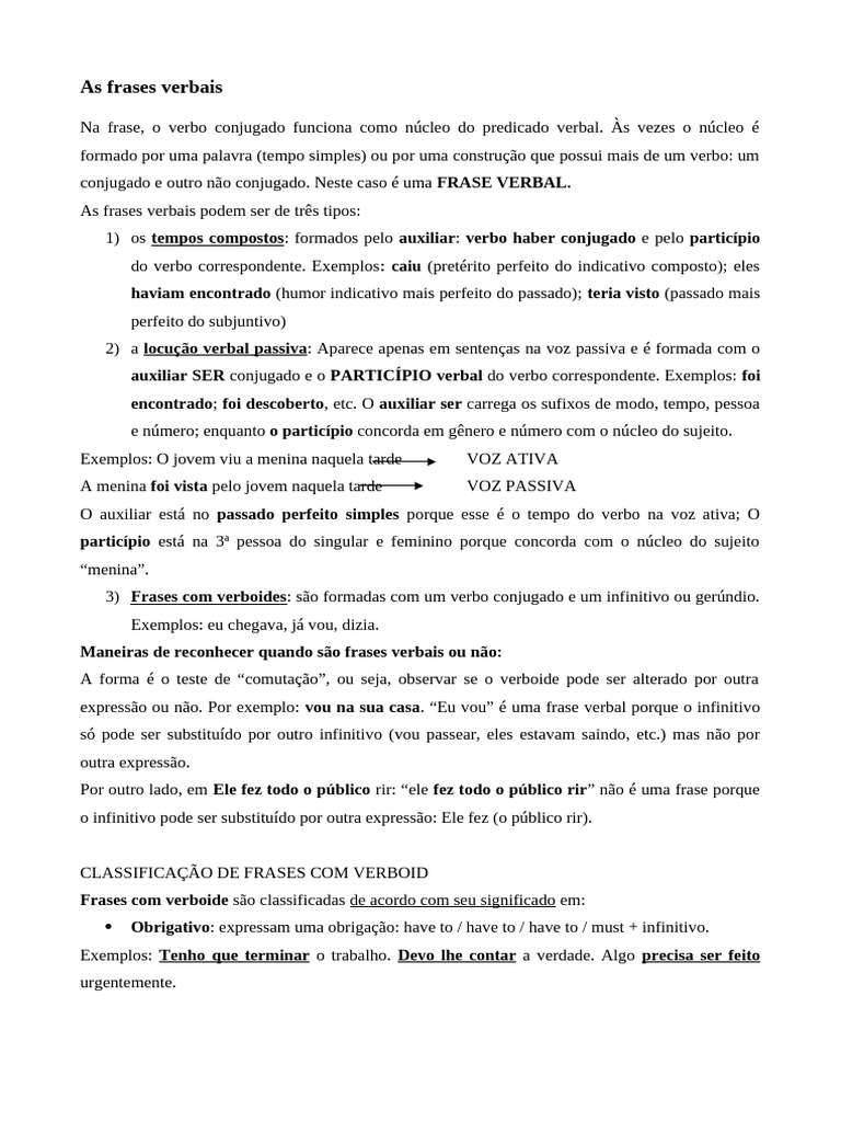 Exemplos de Frases Verbais | PDF | Assunto (gramática) | Linguística