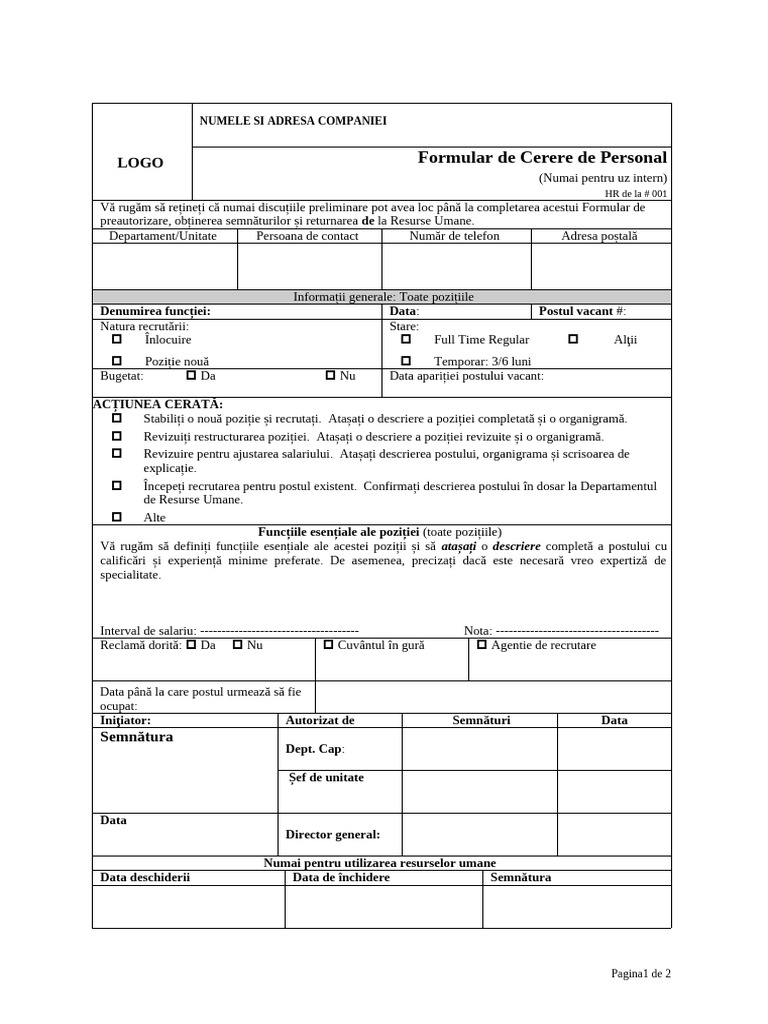 Formular de Solicitare A Forței de Muncă Final | PDF