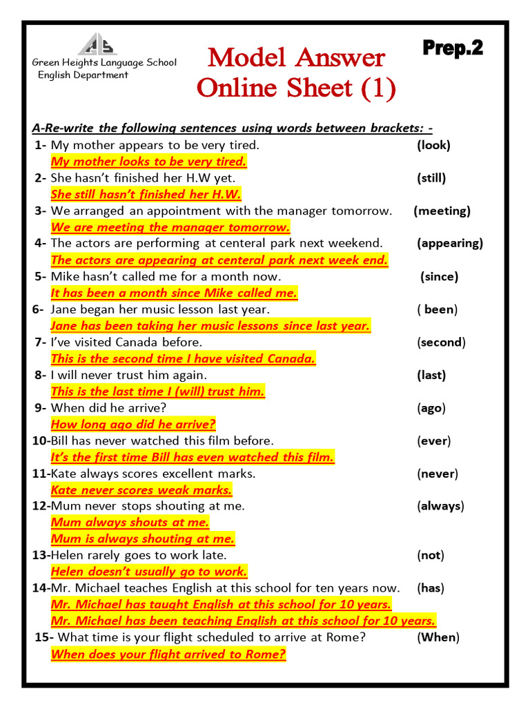 Sentence Rewriting Exercises | PDF