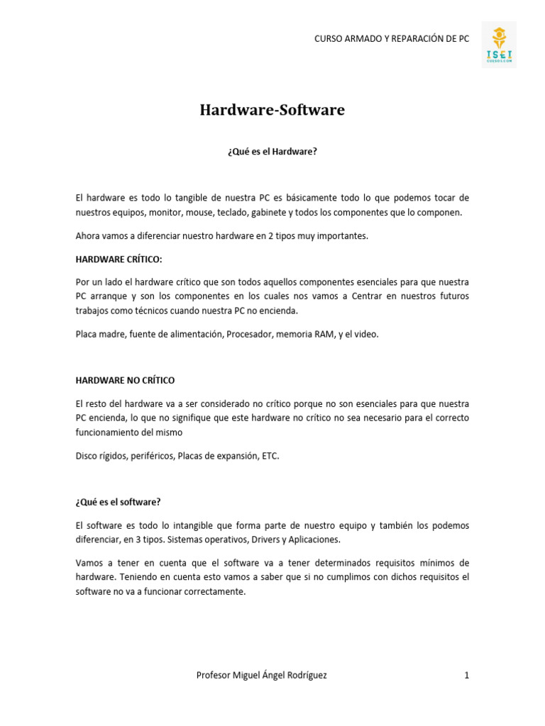 Curso Básico de PC: Hardware y Software | PDF | Hardware de la ...