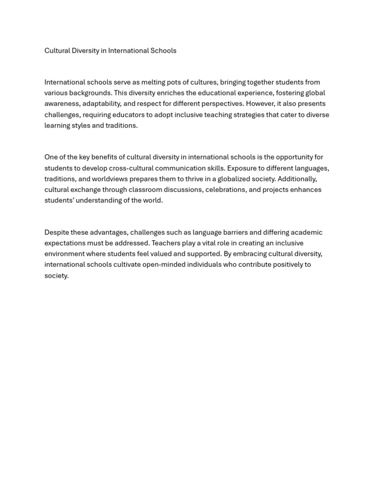 Cultural Diversity in International Schools | PDF