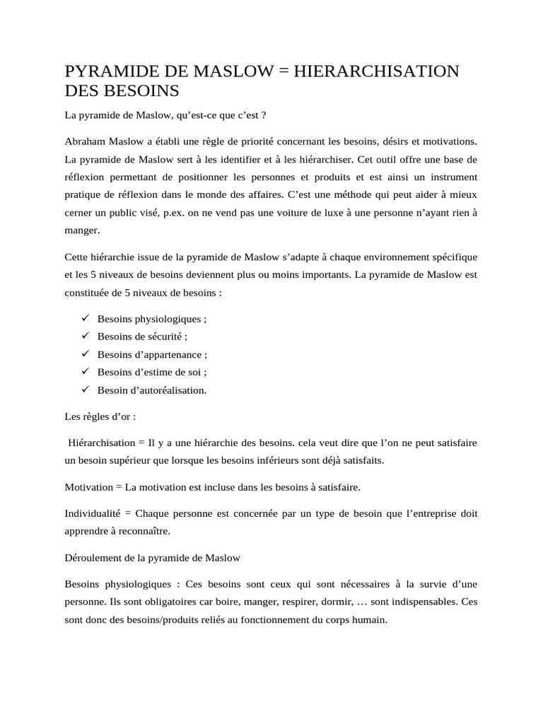 La pyramide de Maslow expliquée | PDF | Concept de psychologie ...