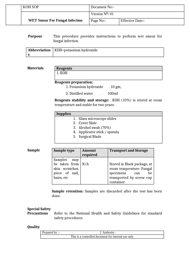 KOH Smear Procedure for Fungal Testing | PDF | Fungus