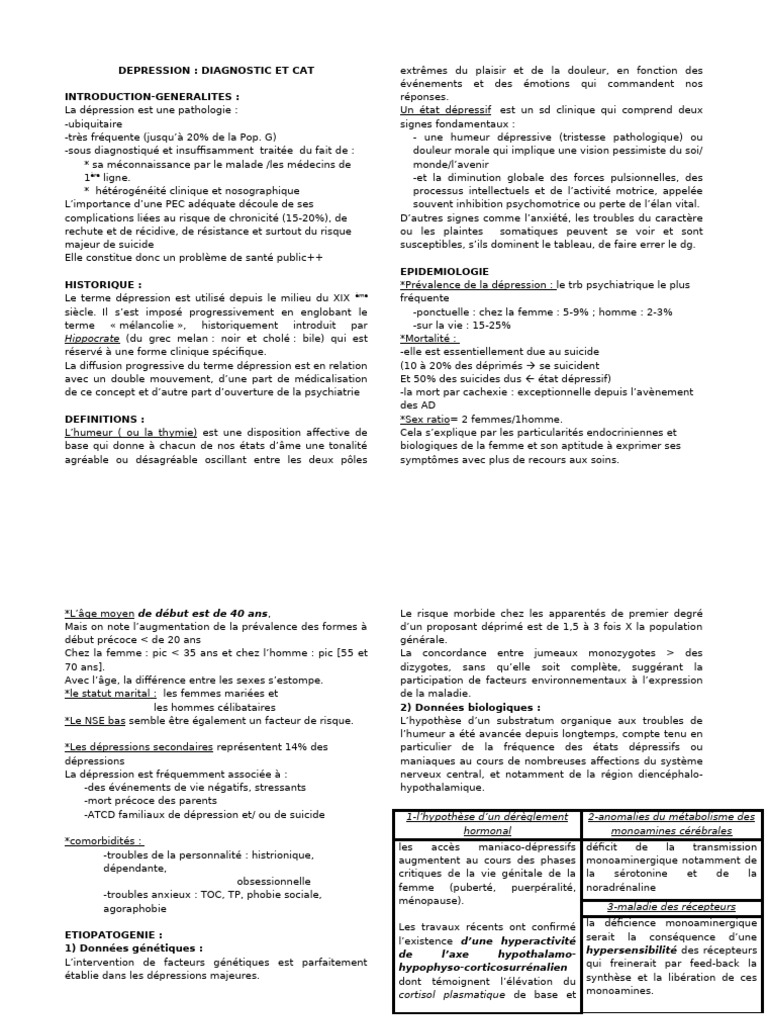 Diagnostic et Épidémiologie de la Dépression | PDF | Dépression ...