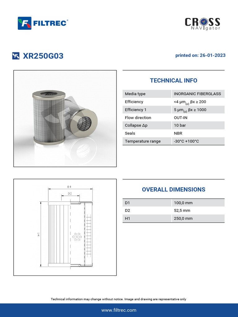 XR250G03 Inorganic Fiberglass Filter Specs | PDF