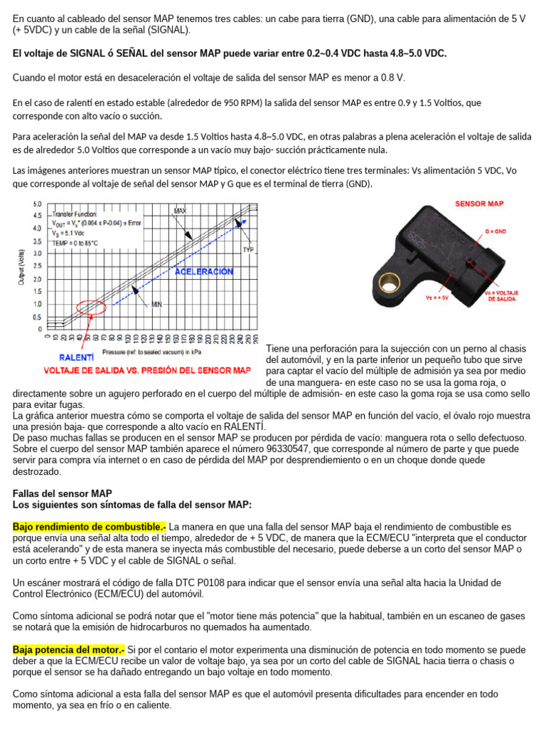 Funcionamiento y Fallas del Sensor MAP | PDF | voltaje | Motores