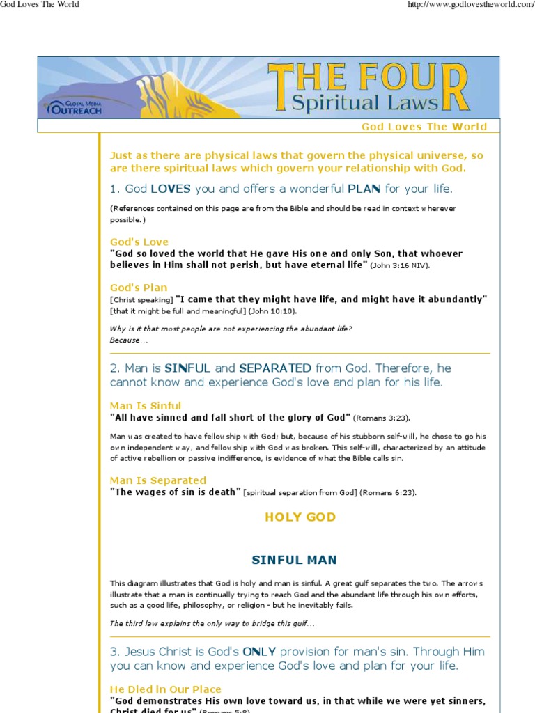 The Four Spiritual Laws - God Loves The World | PDF | Sin | Jesus