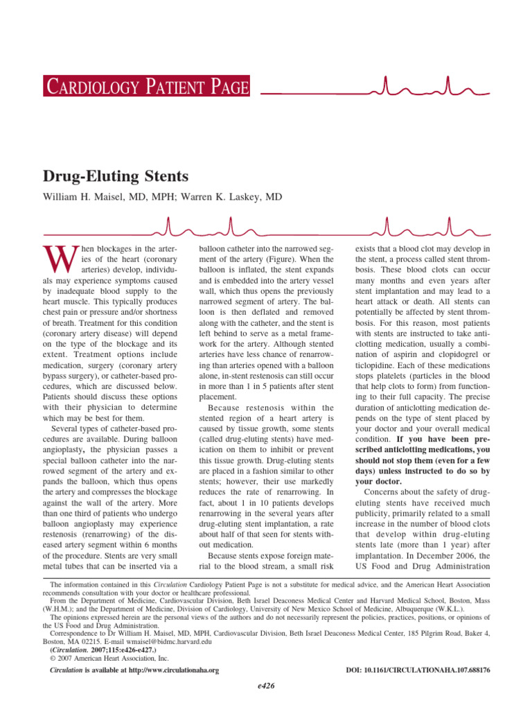 Drug Eluting Stent | PDF | Stent | Medical Specialties