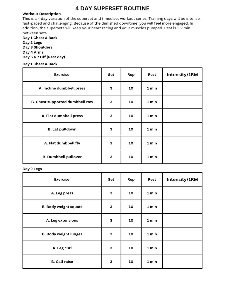 4-Day Superset Workout Plan | PDF