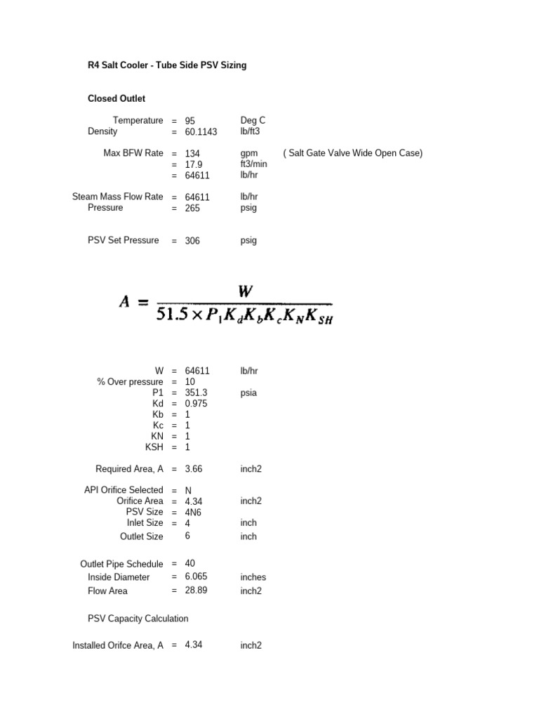 PSV Sizing for R4 Salt Cooler | PDF | Pressure | Pipe (Fluid Conveyance)