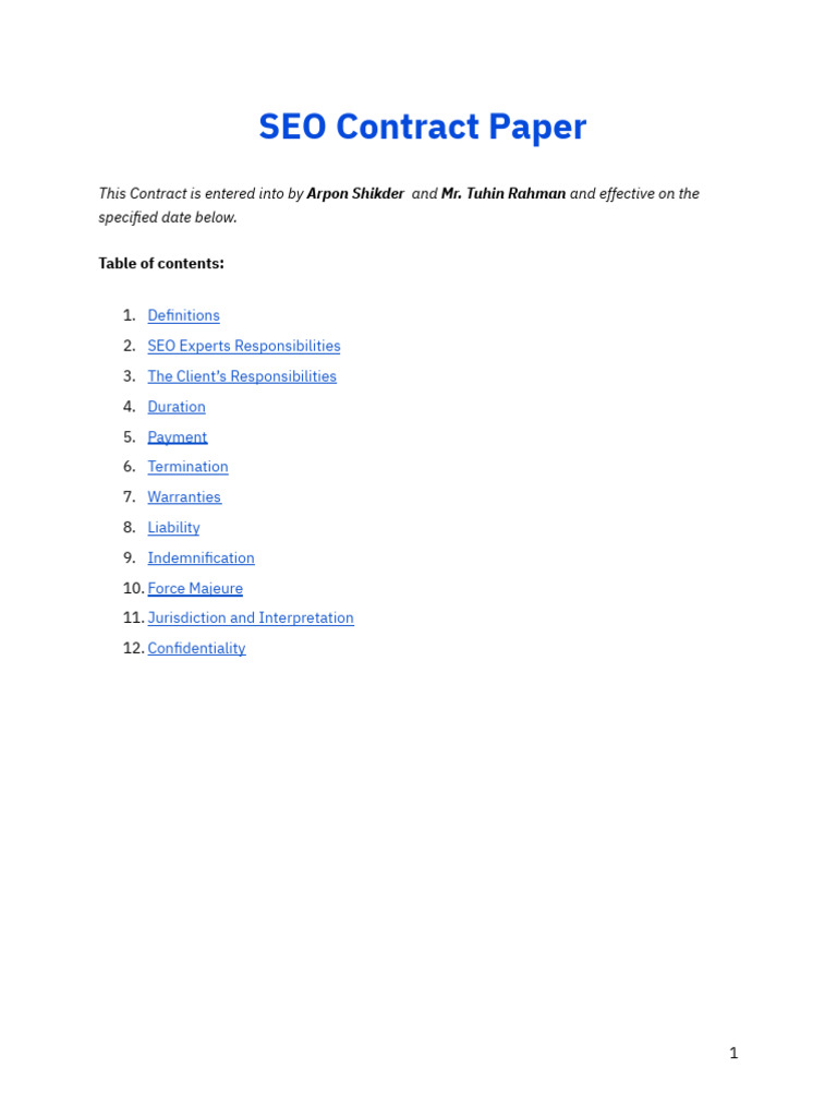 SEO Contract Paper | PDF | Indemnity | Search Engine Optimization