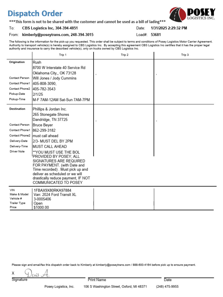 CBS Logistics Vehicle Dispatch Order | PDF | Transport | Vehicles