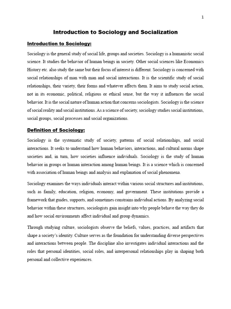 Introduction to Sociology and Socialization | PDF | Socialization ...