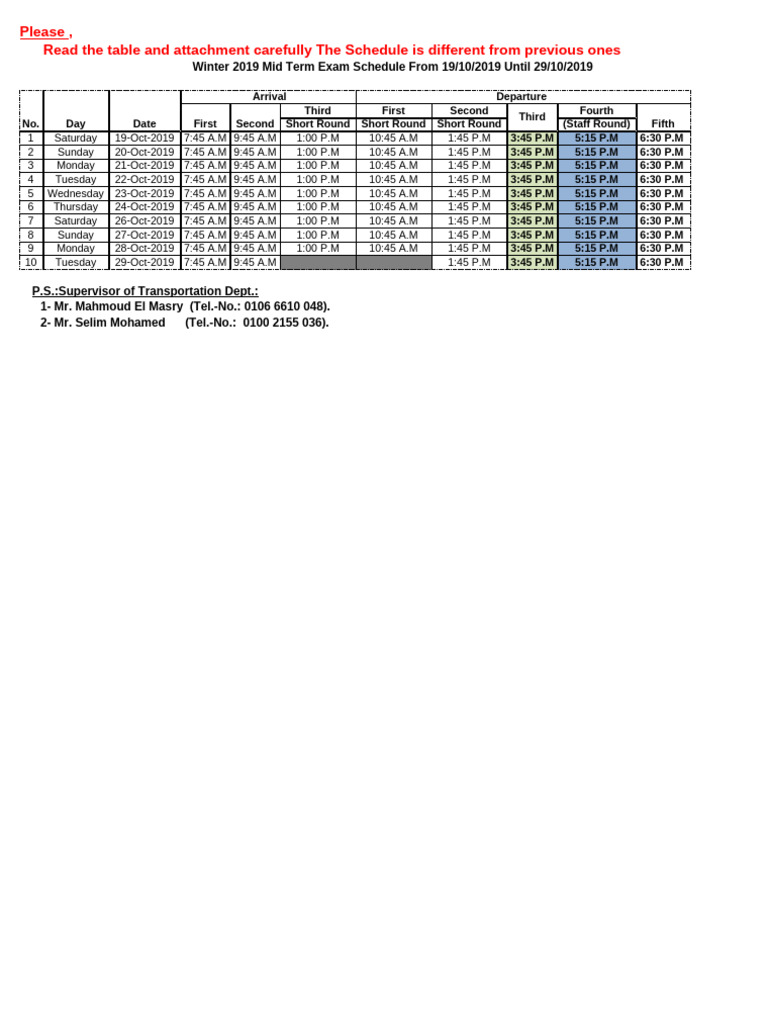 Winter 2019 Midterm Exam Schedule | PDF