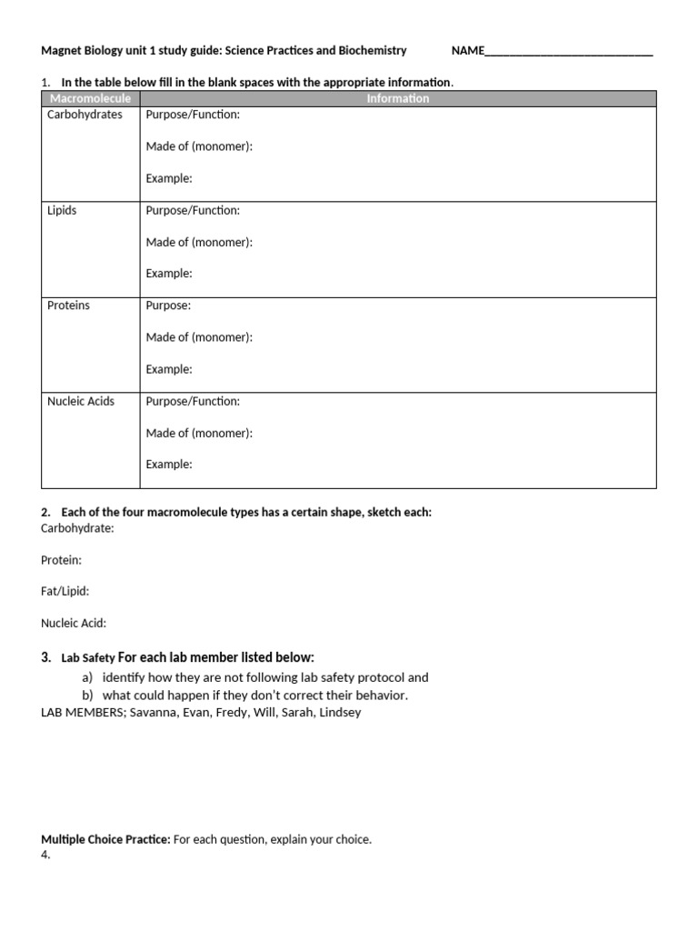 Magnet Biology Study Guide Macromolecules Pdf Biochemistry Chemistry