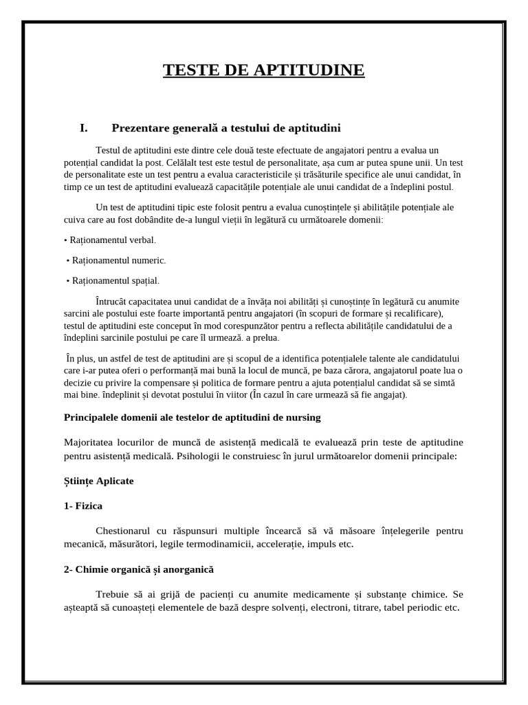TESTE DE APTITUDINI Și Test de Personalitate | PDF