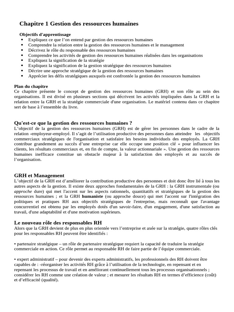 Introduction à la gestion des RH | PDF | Gestion des ressources ...