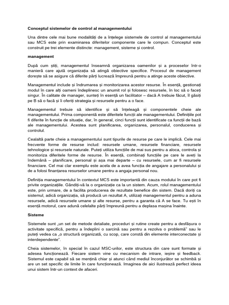 Conceptul Sistemelor de Control Al Managementului | PDF