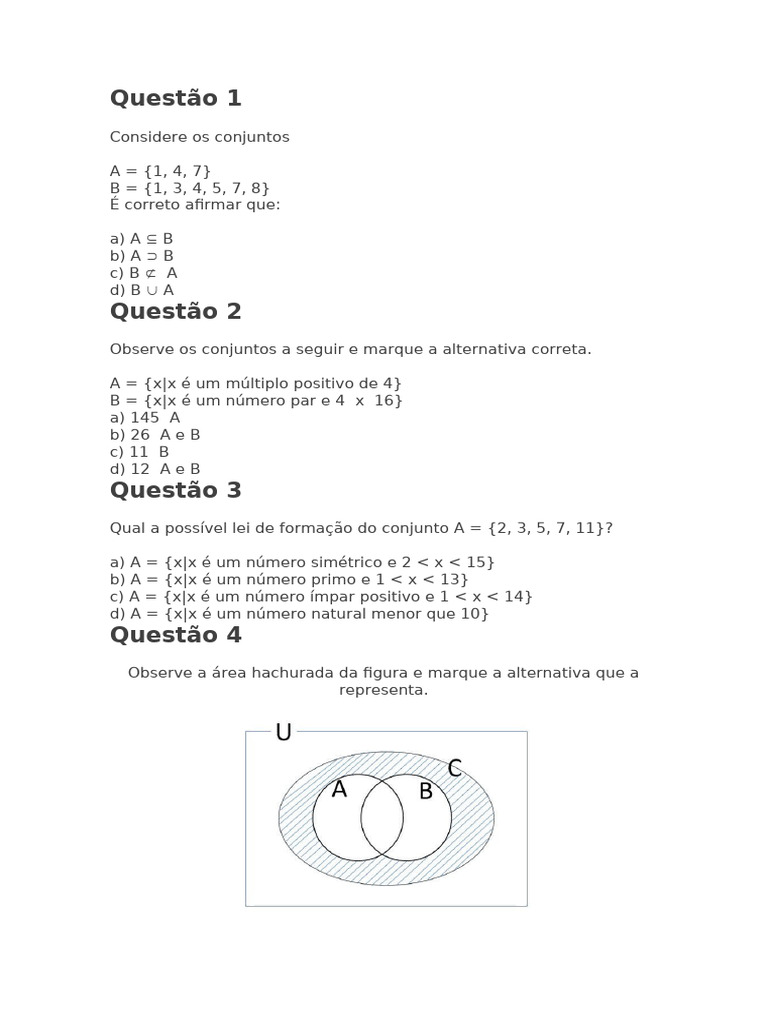 Exercícios sobre Conjuntos e Interseções | PDF
