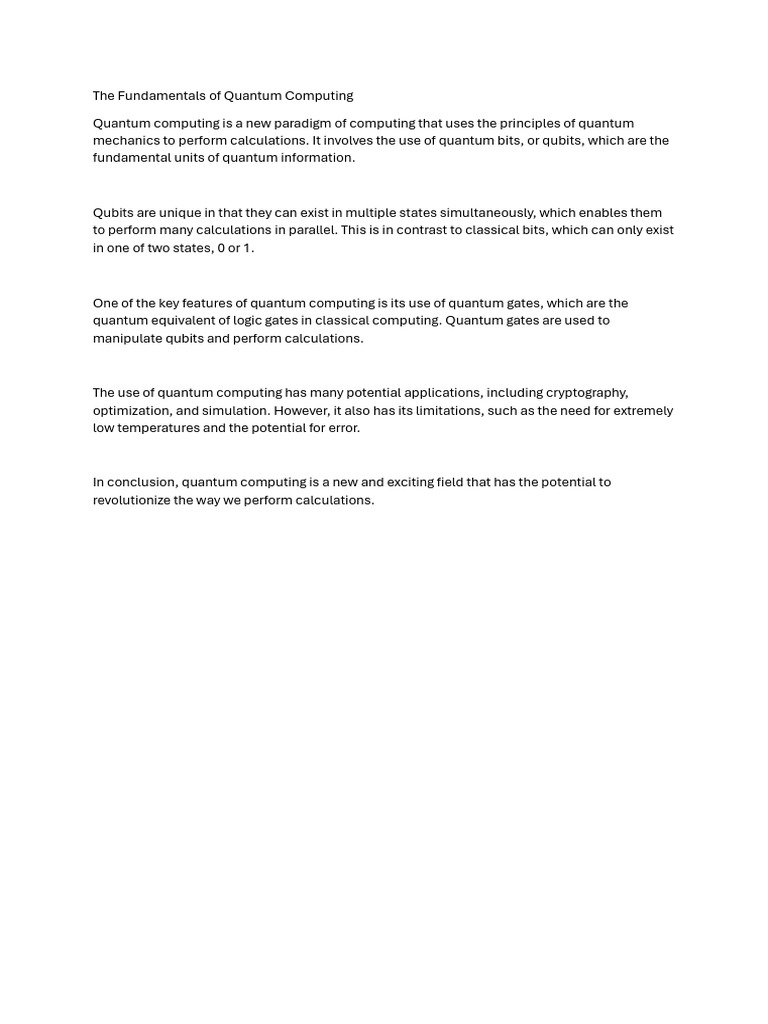 The Fundamentals of Quantum Computing | PDF