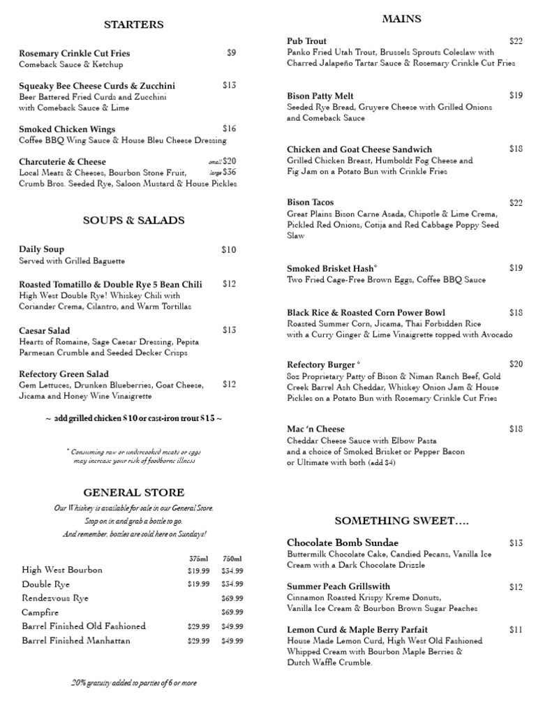 HighWest Distillery LunchMenu | PDF | Coleslaw | Hamburgers