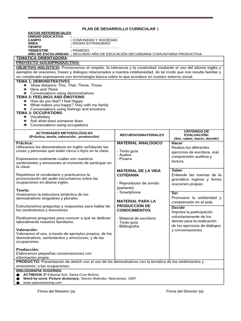 Plan Curricular: Inglés Secundaria | PDF | Puntuación | Idioma en Inglés