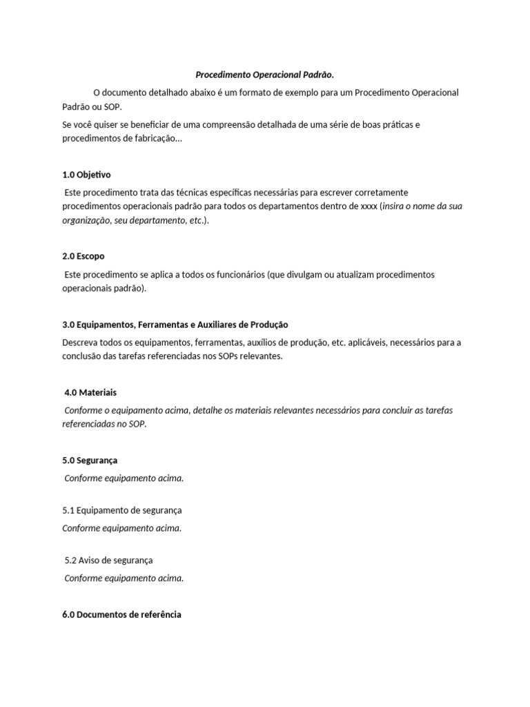 Modelo de Procedimento Operacional Padrão | PDF