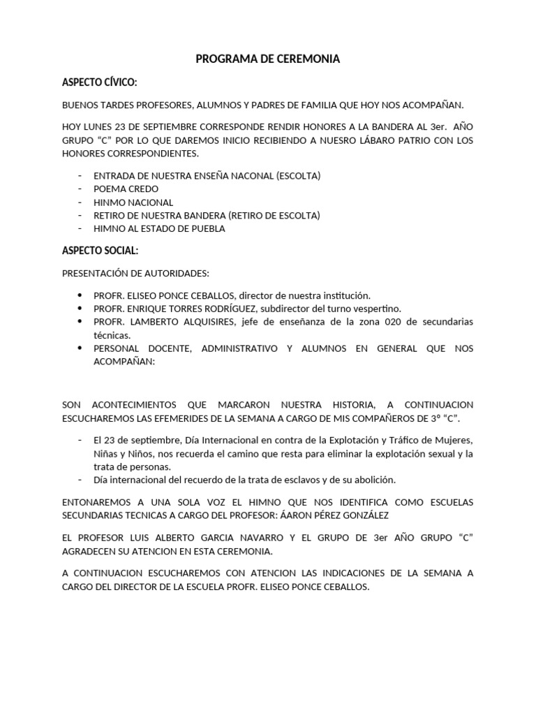 Ceremonia Cívica del 23 de Septiembre | PDF