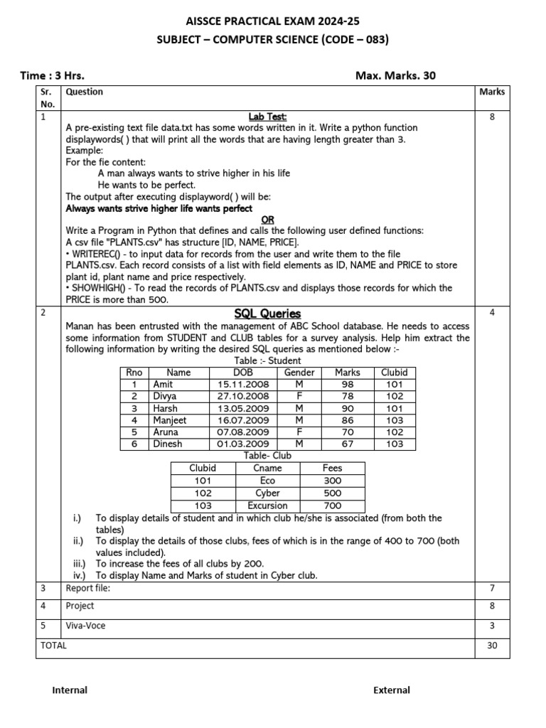 Aissce set a cs pdf comma separated values sql