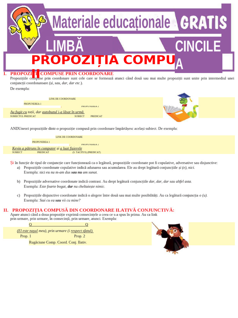 Propoziții-Compuse-Prin-Coordonare-Pentru-Clasa-A Cincea de Secundară | PDF