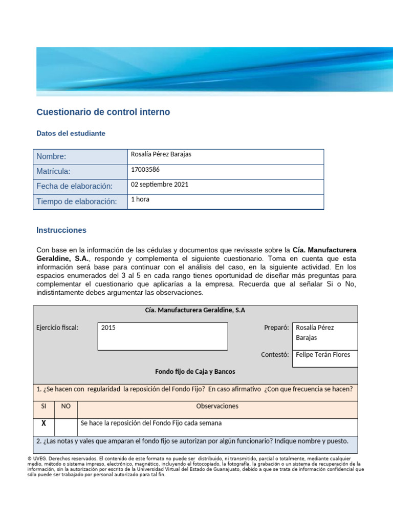 Cuestionario de Control Interno 2021 | PDF
