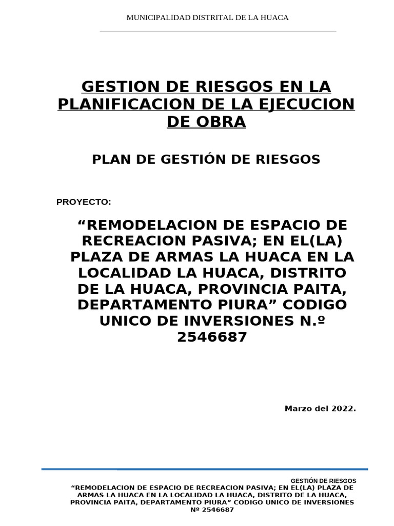Gestión de Riesgos en Proyecto Huaca | PDF | Riesgo | Probabilidad