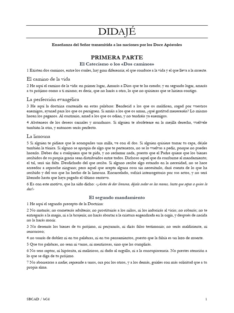 Enseñanzas de la Didajé: Camino de Vida | PDF | orador del Señor ...