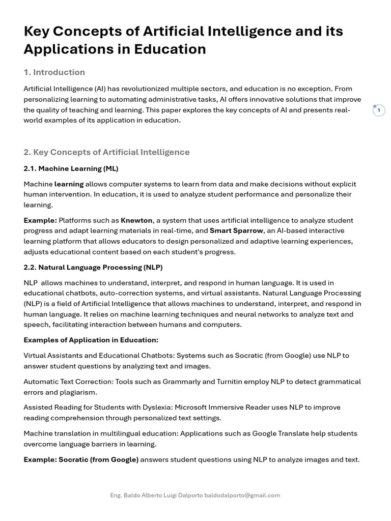 AI in Education: Key Concepts & Applications | PDF | Artificial ...