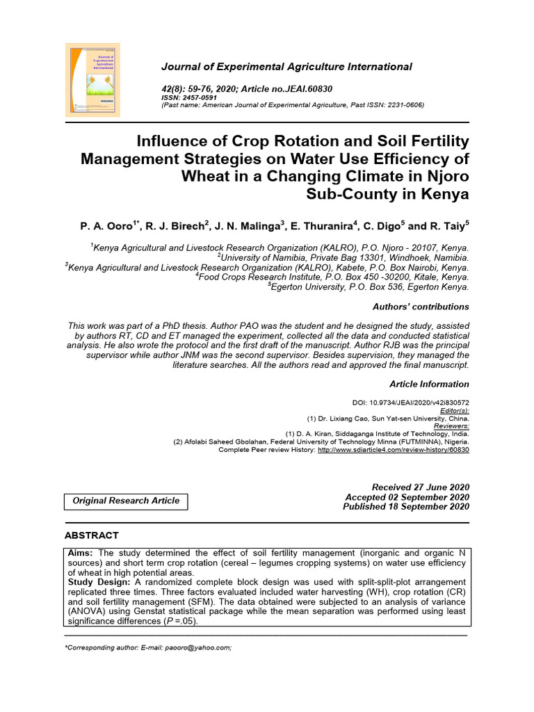 Ooro Et Al Paper On The Effect of Crop Rotation and Soil Fertility ...
