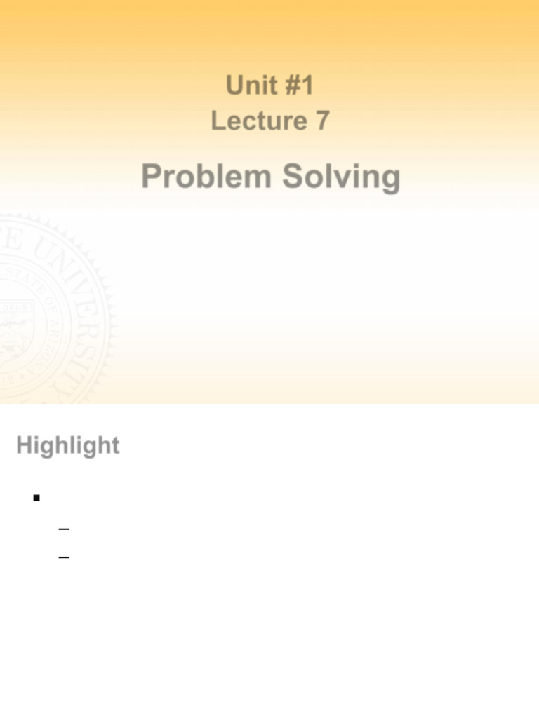 Lecture 7 - Problem Solving | PDF