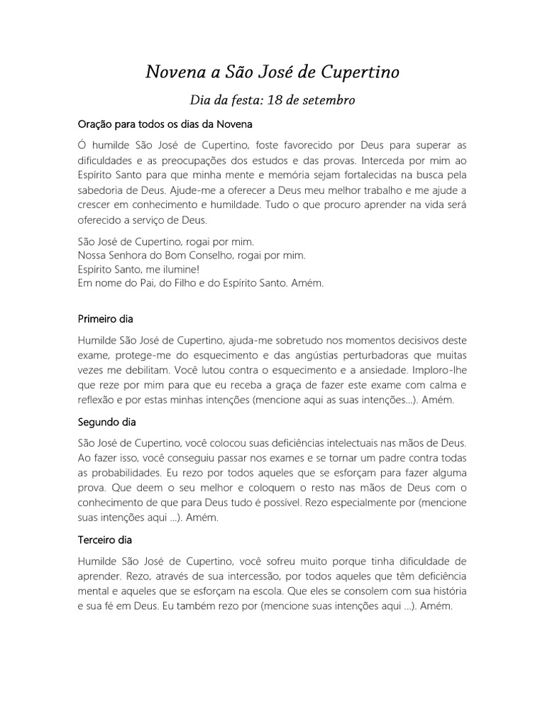 Novena a São José de Cupertino | PDF | Deus | Amor