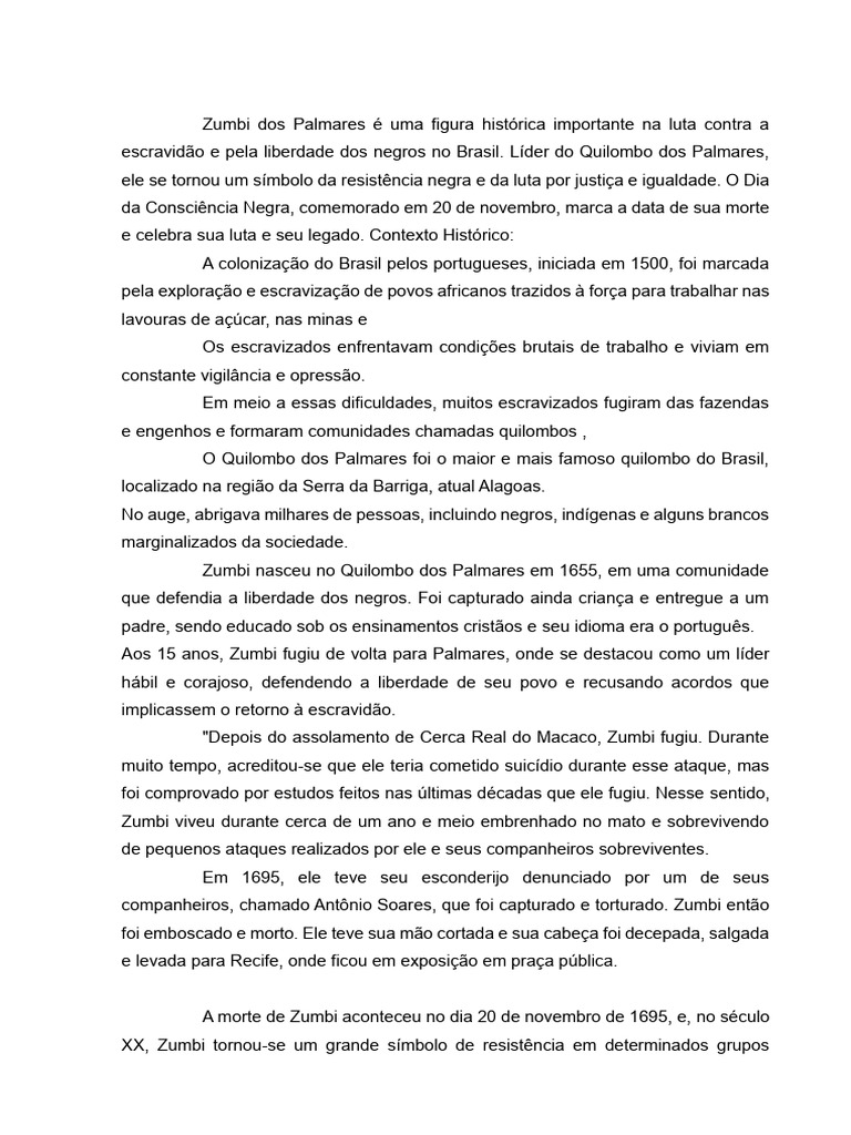 Zumbi dos Palmares: Símbolo da Resistência | PDF | Brasil