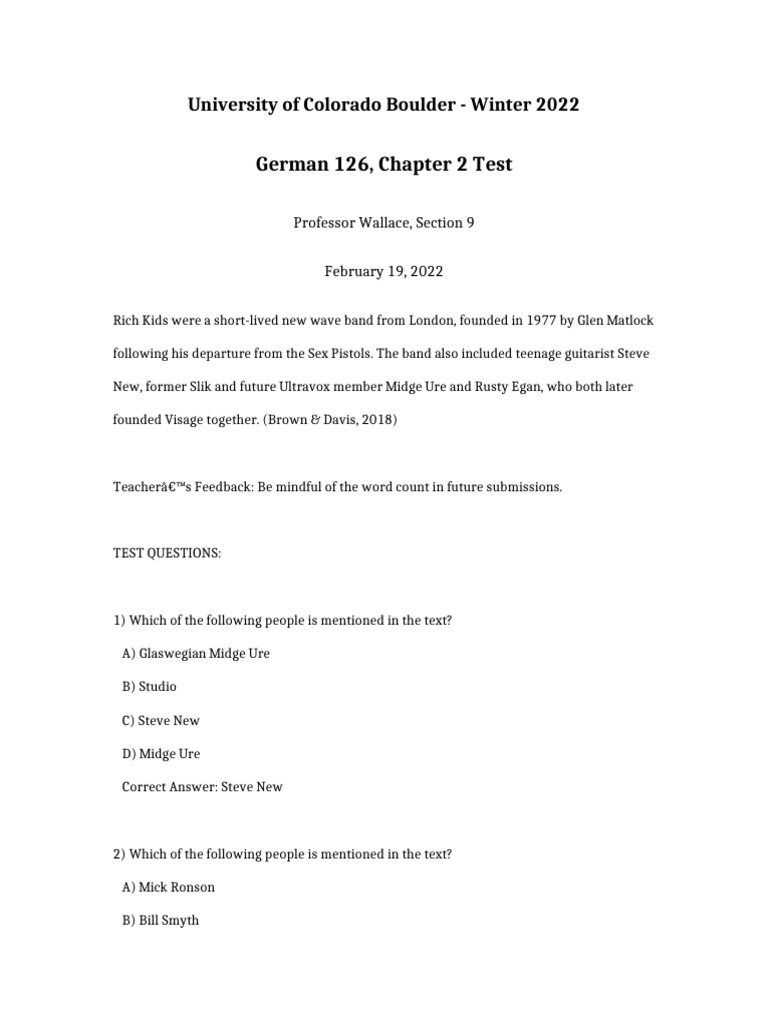 German 126 chapter 2 test pdf
