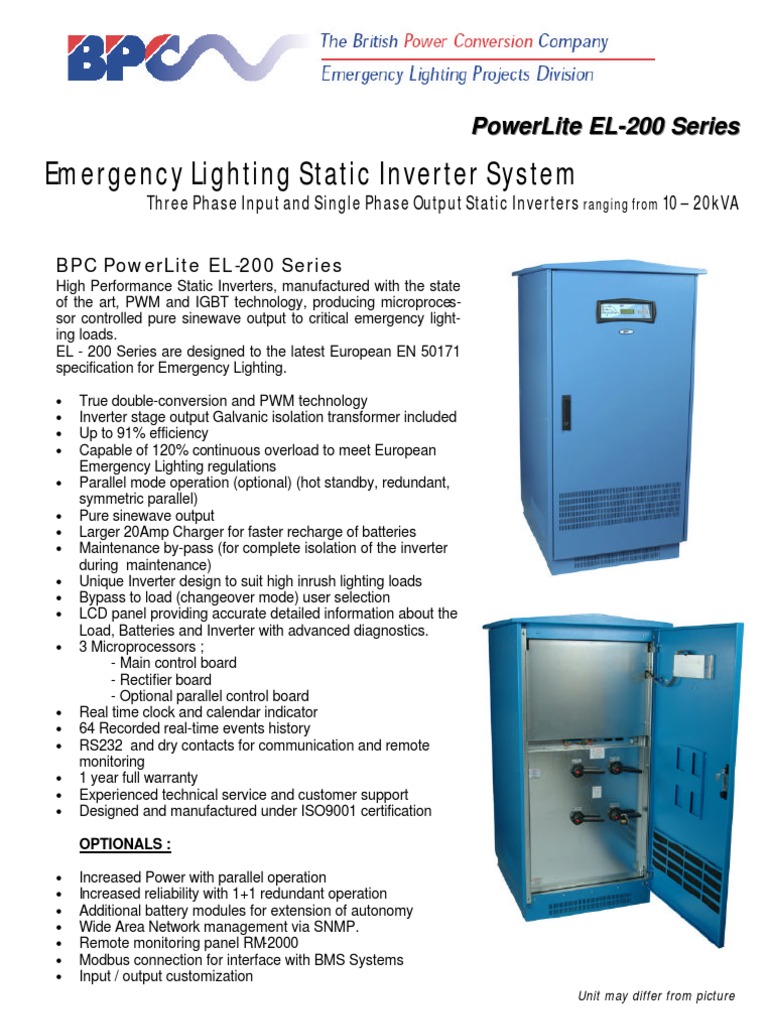 Emergency Lighting Static Inverter System: Powerlite El - 200 Series ...