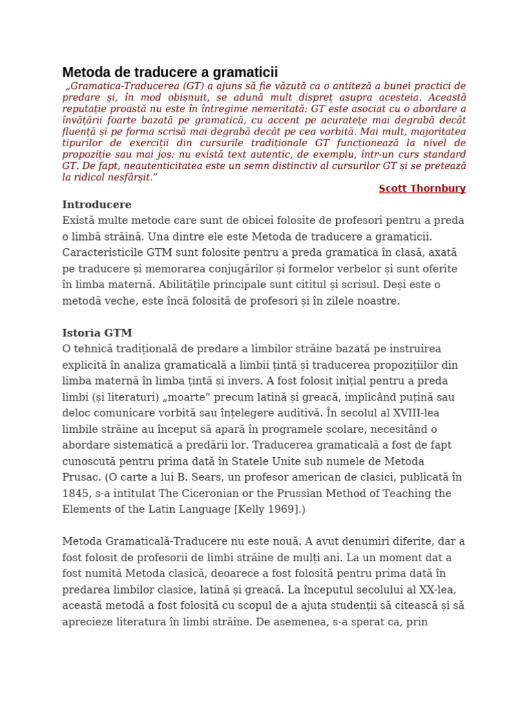 Metoda de Traducere A Gramaticii | PDF