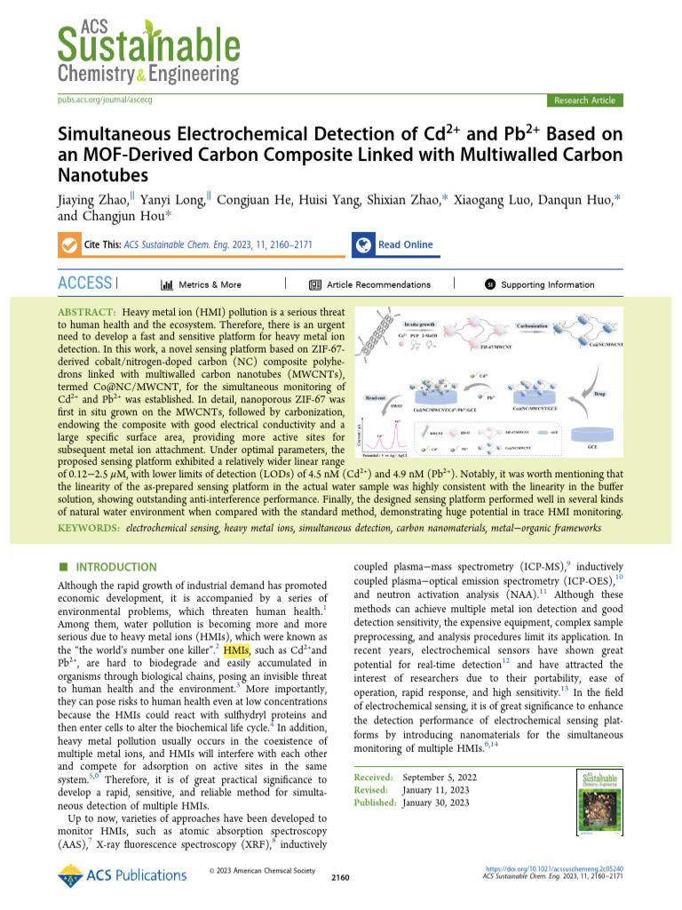 Zhao Et Al 2023 Simultaneous Electrochemical Detection of cd2 and pb2 ...