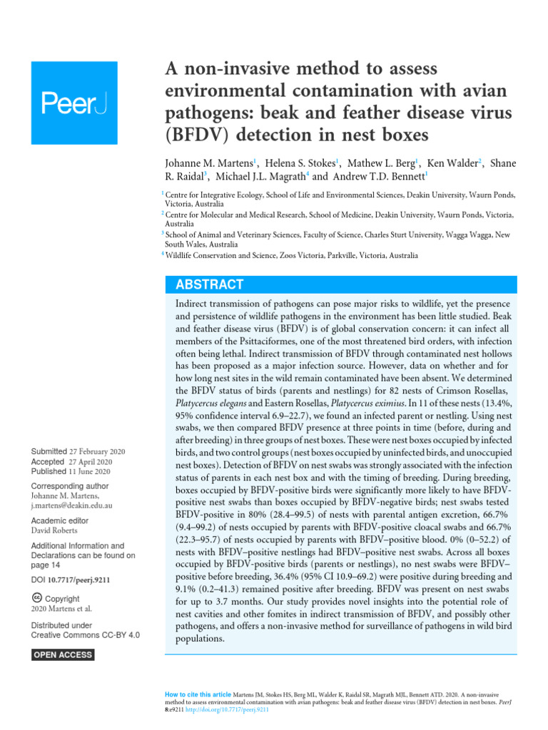 A Non-Invasive Method To Assess Environmental Contamination With Avian ...