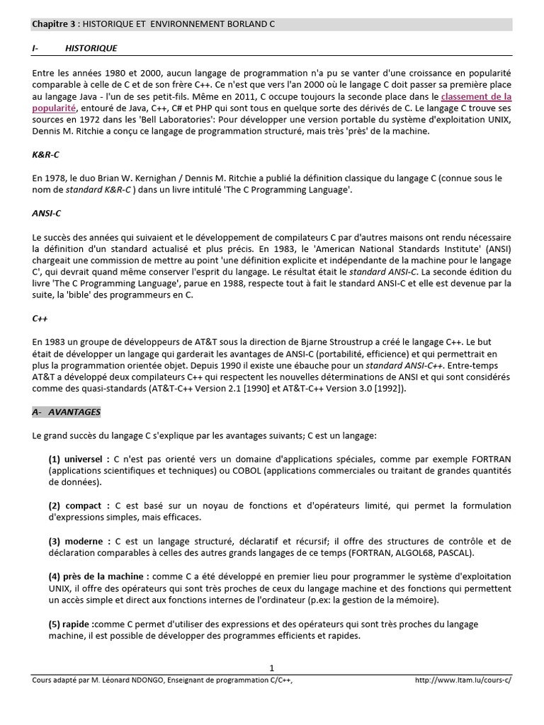 Historique du langage C et C++ | PDF | C (Langage de programmation ...